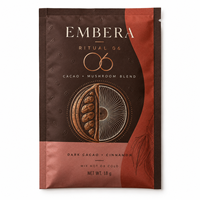Feuille d'or estampée personnalisée pour sachet de 18g de poudre de mélange de cacao et de champignons, emballage alimentaire pour animaux de compagnie foncés avec encoche de déchirement