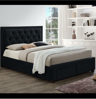 Lit plateforme moderne avec rangement sous le lit, en tissu simili cuir, taille King & Queen, cadre en bois durable
