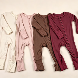 Pyjamas en bambou en gros pour bébé fille, <span class=keywords><strong>barboteuse</strong></span> à boutons latéraux, manches longues, combinaison enveloppante, grenouillère pour bébés de 3 à 24 mois - Product Image 1