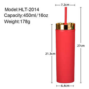 Vaso térmico portátil de plástico esmerilado de doble capa de 16 oz con pajita incluida, apto para lavavajillas - Product Image 6