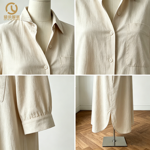 Abiti Casual Modesti su Misura OEM per Donne, <span class=keywords><strong>Camicia</strong></span> Lunga in Cotone e <span class=keywords><strong>Lino</strong></span> <span class=keywords><strong>con</strong></span> Motivi Ricamati e Logo Frontale - Product Image 4