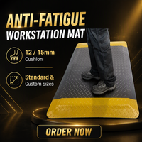 Tapis anti-fatigue en PVC 60x90 90x150cm 12mm 15mm avec bord jaune antidérapant pour poste de travail en usine