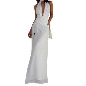 2025 verano playa vacaciones dulce vestido sin mangas cuello en V profundo espalda descubierta abertura alta Sexy vestido largo - Product Image 3