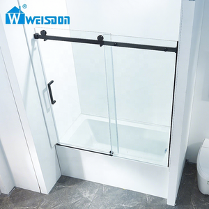 Puerta de <span class=keywords><strong>Bañera</strong></span> Corredera de <span class=keywords><strong>Vidrio</strong></span> <span class=keywords><strong>Templado</strong></span> Sin Marco de Acero Inoxidable de Alta Calidad Weisdon, Color Negro Mate - Product Image 1