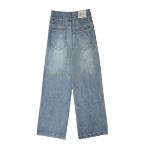 กางเกงยีนส์ขาตรงเอวสูงสีฟ้าย้อนยุคผ้าเดนิม8815-2ระบายอากาศได้ดีซักได้สวมใส่สบายอเนกประสงค์สวมใส่ทุกวัน - Product Image 5