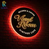 Enseigne circulaire rétroéclairée en métal acrylique, panneau rond avec lettres 3D LED Halo Lit pour boutique, magasin de détail, façade de magasin, décoration murale, logo
