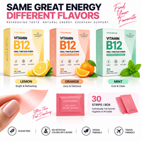 Bandes de film mince à dissoudre rapidement de Vitamine B12, Complexe B, Ginseng, sans caféine, pour l'énergie quotidienne, OEM, Marque Privée