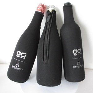 パーソナライズされた黒ネオプレンロングネッククーラーバッグジッパー付きビールシャンパンワインシルバーロゴ-ロングネックワインクーラー - Product Image 6