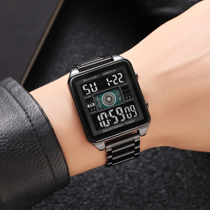 Skmei Digital Watch Men Stainless Steel Strap Dual Time Electronic Watch 2136 Square Case Water Resistant - Product Image 2