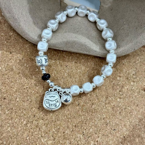 999 Pure <b>Silver</b> Lucky Cat Bracelet With Pearl <b>Beads</b> Unisex Gift Jewelry - Product Image 3