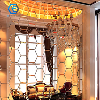 Miroir mural hexagonal auto-adhésif sans cadre en mosaïque de verre, design Art déco moderne, pour salle de bain