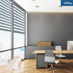 Stores verticaux de fenêtre de décoration intérieure intelligente Double <span class=keywords><strong>bande</strong></span> Alexa électrique motorisé en polyester occultant motif zèbre moderne - Product Image 5