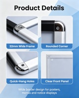 Bingkai Poster Dinding 32mm Lebar Sudut Bulat Gantung Cepat Panel Aluminium Tahan UV A4-A0 untuk Pajangan Mal