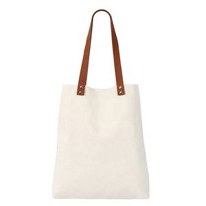 Sac fourre-tout en toile imprimée avec logo personnalisé, nouveau design, couleur coton, poignées marron, sac à bandoulière tendance, poignée en cuir - Product Image 1