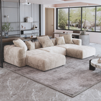 VOXHOME Ensemble de canapés modulaires sectionnels pour salon, en velours côtelé beige, avec système de compression américaine, 3, 4, 5, 6 ou 7 places