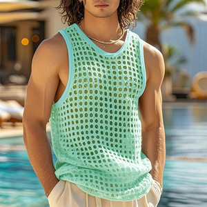 Camiseta sin mangas de malla para <span class=keywords><strong>hombre</strong></span>, transpirable, transparente, chaleco de playa, chaleco de punto sexy sin mangas para entrenamiento físico, para <span class=keywords><strong>hombre</strong></span> musculoso - Product Image 2