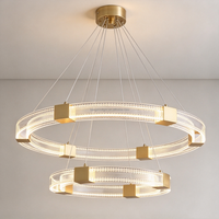 Lustre LED moderne à 2 niveaux, luminaire suspendu circulaire en acrylique doré pour salon, salle à manger, hall d'entrée