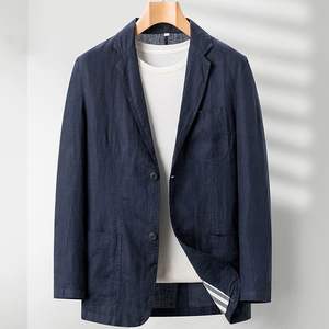 Abito da uomo Beige naturale con tessuto di lino in tinta unita traspirante per abiti da uomo taglie forti per matrimoni in giardino - Product Image 1