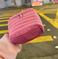 Sac à cosmétiques de grande capacité, sac à main pour femme avec rayures et miroir, durable et portable, essentiel pour les voyages et le rangement du maquillage