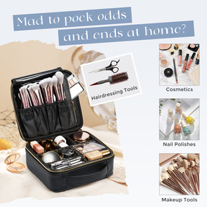 Leather Makeup Travel <b>Bag</b> Portable Cosmetic Storage <b>Bag</b> with Adjustable Dividers Brushes Holder for Makeup Artist Nail <b>Tech</b> - Product Image 2