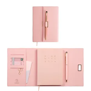 Fournitures de bureau Logo personnalisé Ensemble de carnets A5 à couverture rigide en cuir Ensemble cadeau Batterie externe Carnet Cadeau Stylo Ensemble avec boîte