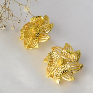 Ensemble de bijoux de mariée en or 14 carats de Dubaï, plaqué or, zircon, collier floral, 4 pièces, luxe, mode, bijoux de fête de mariage - Product Image 4