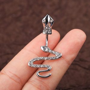 Nuovi <span class=keywords><strong>Piercing</strong></span> all'<span class=keywords><strong>Ombelico</strong></span> Gaby con Motivo a Cuore e <span class=keywords><strong>Serpente</strong></span> in Acciaio Inox Placcato Argento, Gioielli per <span class=keywords><strong>Piercing</strong></span> all'Ingrosso - Product Image 2