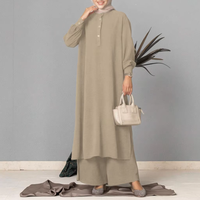 Arabe Lâche Lanterne Manches Longues Dames Blouse Top Pantalon À Jambes Larges Mode 2 PCS Costume Musulman Robe Pantalon Ensemble Femmes Vêtements Islamiques