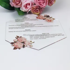 Invitaciones de boda de lujo elegantes, acrílico transparente, floral, invitaciones de boda hexagonales personalizadas, 5x7, 2mm