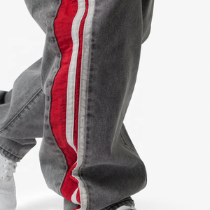 Mode chaude Épissage Surdimensionné Jeans Pantalon Logo Personnalisé Street Wear Vintage Tactique Pantalon Hommes Acide Lavage Bande Denim Pantalon - Product Image 6