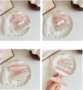 Pince à cheveux française en acétate cœur d'amour diamanté scintillant, élégante, rose, type requin, pour femmes et filles - Product Image 6