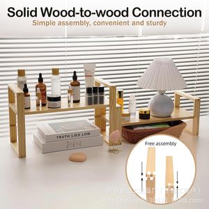 Wooden Adjustable <b>Desktop</b> Cosmetic Organizer Solid Wood Single Layer <b>Shelf</b> For Makeup Storage - Product Image 3