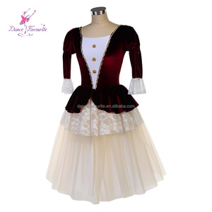 Top de Terciopelo Borgoña 26177 con Tutú de Tul <span class=keywords><strong>Beige</strong></span>, Traje de Ballet Romántico, Tutú de Danza - Product Image 4