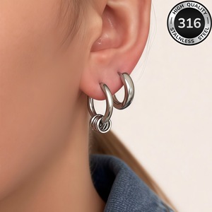 Ensemble de 2 paires de boucles d'oreilles de style européen et américain, pendentif multi-chaînes, boucle d'oreille, anneau d'oreille, boucles d'oreilles en acier inoxydable plaqué or - Product Image 2