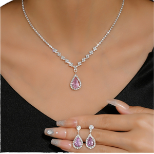 Parure Collier et Boucles d'Oreilles en Zircon Vert, Motif Goutte d'Eau, Bijoux Coréens pour Mariage et Fêtes, Cadeau de Fiançailles, en Laiton - Product Image 6