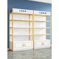 Vitrine d'exposition réglable multi-niveaux en bois et fer avec support arrière à installation rapide pour magasins d'alcool, de tabac et supermarchés