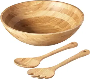 高品质定制竹木沙拉碗带服务器餐具回收大服务仿古天然竹木沙拉碗套装