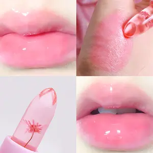 Lip Balm Jelly Bunga Berwarna, Lipstik Berubah Suhu Warna, Makeup Tahan Air, Lip Balm, Vegan Jelas