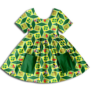 Vestido de Niña con Estampado del Día de San Patricio en Tela de Seda Láctea, OEM ODM, Personalizado, con Volantes en el Bajo, Manga Larga o Corta, Vestido Infantil para Fiestas, Venta al Por Mayor - Product Image 3