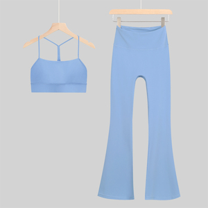 OEM Custom High Quality Women's 2-Piece Fitness Yoga Set Breathable Solid <b>Pattern</b> Strapless Sports Bra with Front Logo <b>Leggings</b> - Product Image 4