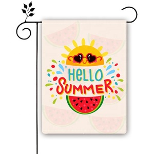 Drapeau de jardin <span class=keywords><strong>Hello</strong></span> kitty, motif pastèque, casquette de jardin d'été, Double face en lin de haute qualité, transfert thermique - Product Image 1