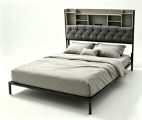 Lit flottant de luxe moderne avec cadre capitonné et tête de lit rembourrée avec rangement, taille King/Queen, plateforme métallique, mobilier de chambre à coucher