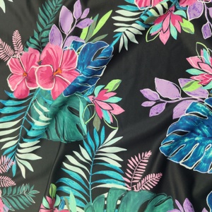 87% Polyester 13% Spandex lụa sợi ngang vải dệt kim 4way căng FDY sữa lụa in hoa thiết kế vải cho đồ bơi - Product Image 3