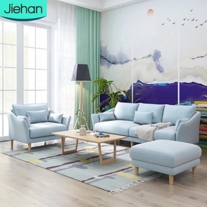 Juego de Muebles de Sala de Estar Modernos y Pequeños de Diseño Clásico, Tapizados en Tela Azul, Sofás Económicos para Sala de Estar - Product Image 1