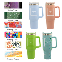 Mug de voyage isotherme en acier inoxydable à double paroi de 40 oz avec poignée et paille, finition mate, design par sublimation, écologique, pour le sport