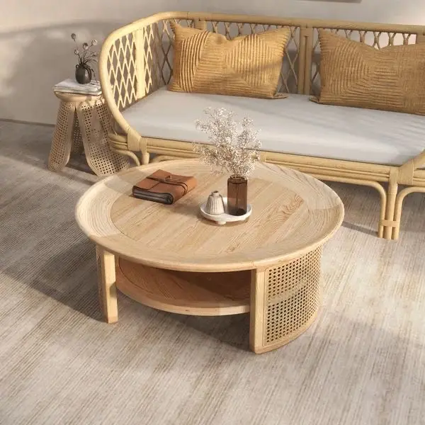 Cheap Wholesale Indoor Modern Furniture Tea Rattan Wooden Living Room Weaving Coffee Side Table