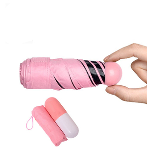 5 Folding Pill Umbrella <strong>Pink</strong> Logo Umbrella Capsule - Product Image 1
