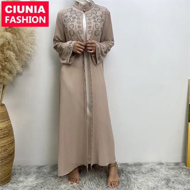 6740 # Nieuwe Mode Bescheiden Casual Vrouwen Abaya Beste Kwaliteit Chiffon Steen Decor Moslim Meisjes Wereldwijd Verzending Groothandel