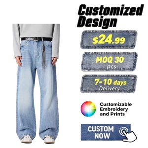 Cổ điển thêu ánh sáng rửa 100% bông mèo lông rửa denim bùng jeans - Product Image 1