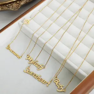 Wholesale Custom Fashion Jewelry 18K Gold Plated Stainless Steel Personality Sweetheart Baby Letter Pendant Necklace For Women